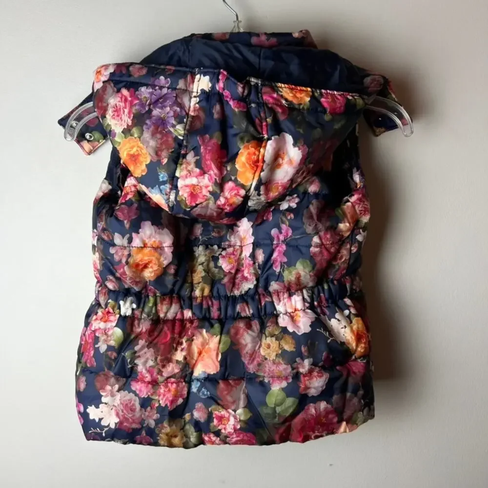 H&M Kids Floral Sleeveless Puffer Vest with Detachable Hood Size 6-7Y